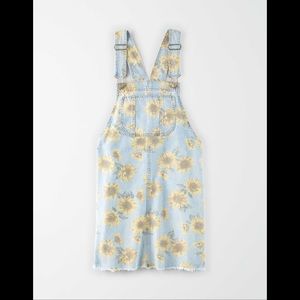 American Eagle sunflower print denim overall dress vintage wash size S